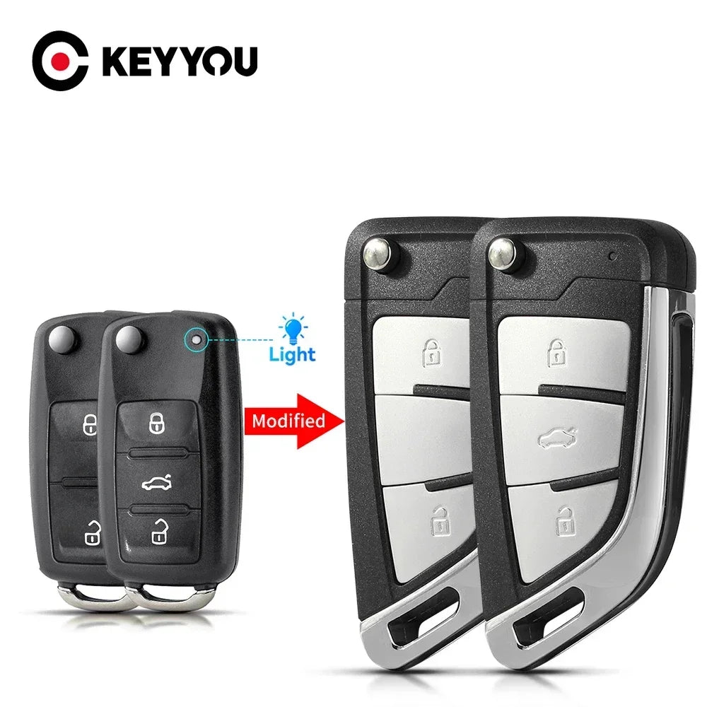 KEYYOU 3 Button Car Key Shell Modified Flip Folding Key Case Casing for Golf Tiguan Polo Jetta Skoda Seat 5K0 837 202AD