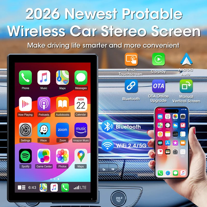 7/8/9'' Support Orientation & Portrait Car Mirror Radio Wireless Carplay Android Auto Multimedia Video Player Universal Screen