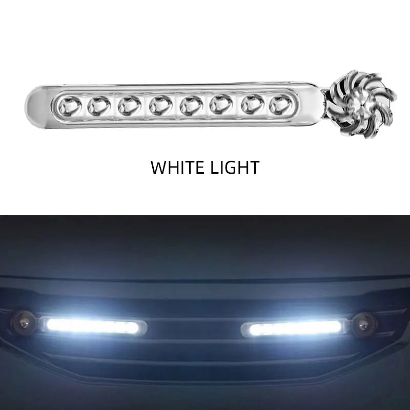 2pcs Car LED Daytime Headlight With Wind Powered Fan Floodlights Auxiliary Lighting Motorcycle Lamp For Enhanced Visibility