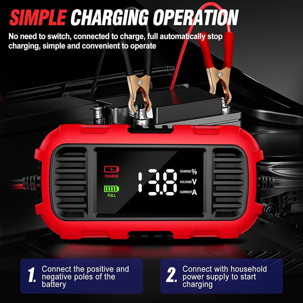 FOXSUR 12V 2A Smart Battery Chargers Universal 4AH-30AH Fully Automatic Trickle Battery Charger For Car Motorcycle AGM EFB GEL