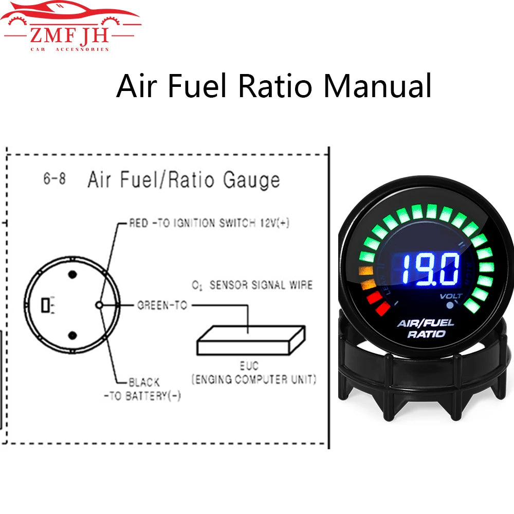 Digital 2"52mm Air Fuel Ratio Gauge AFR Display Narrowband O2 Oxygen Sensor 0258006028 Smoked Lens Car Gauge for Petrol Car 12V